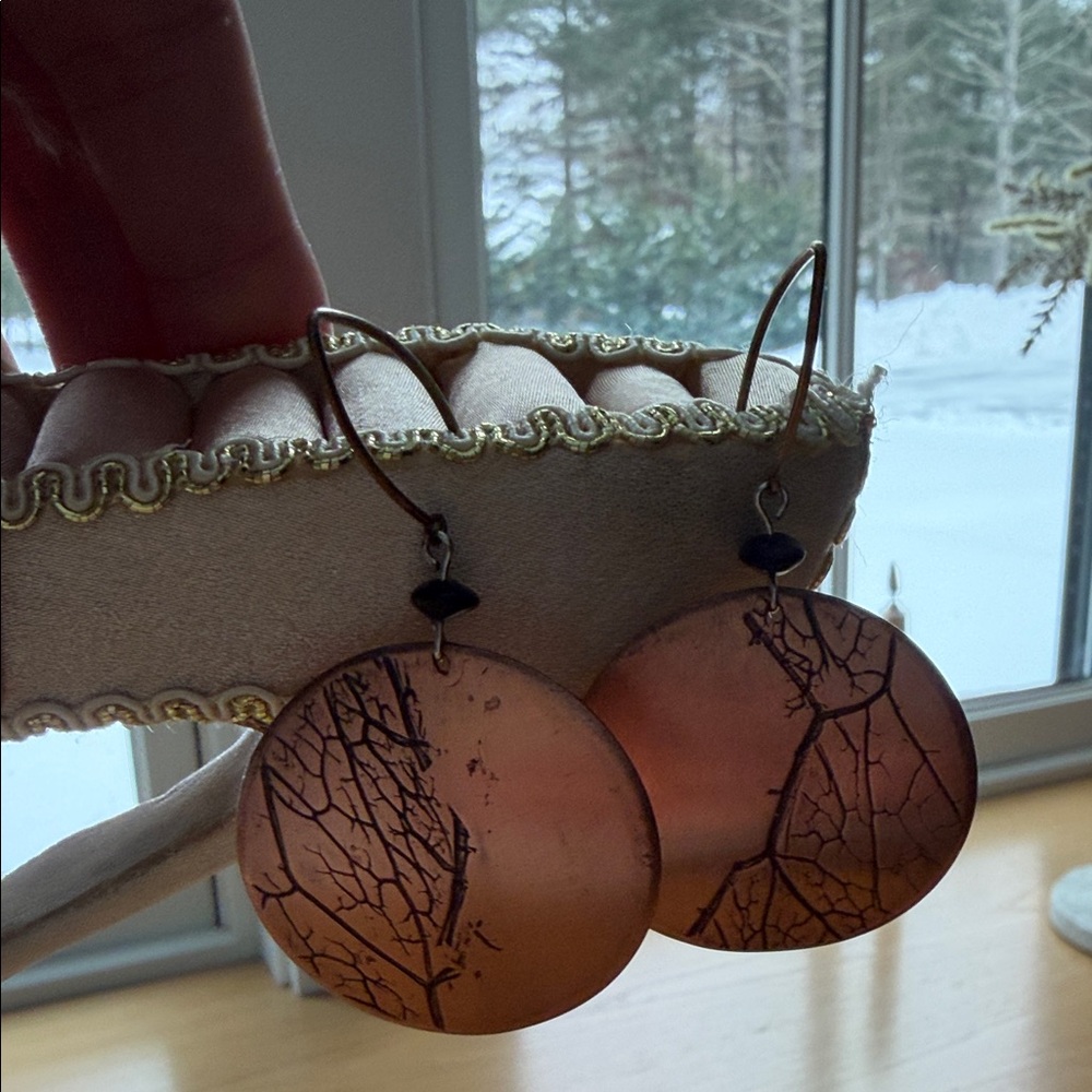 Copper Leaf Design Dangle Earrings - image 3